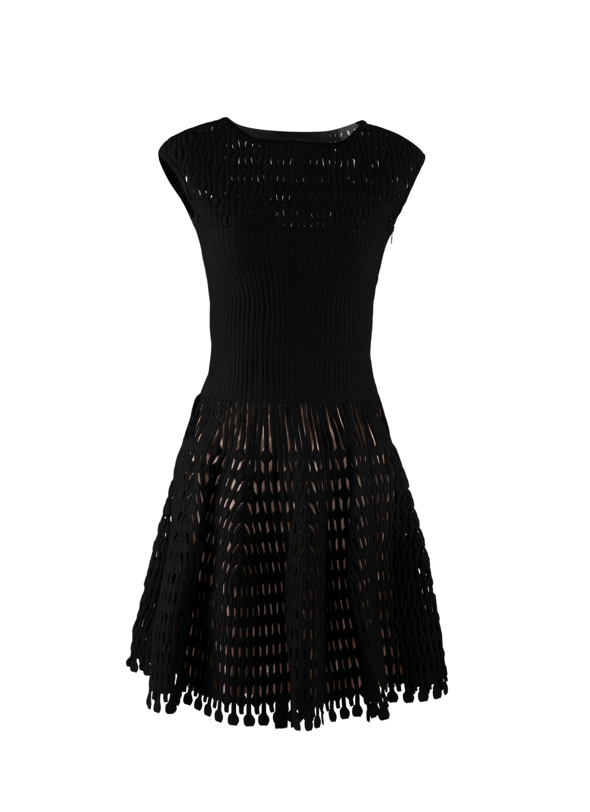 Robe courte évasée embossée à mancherons - Noir