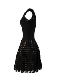 Robe courte évasée embossée à mancherons - Noir