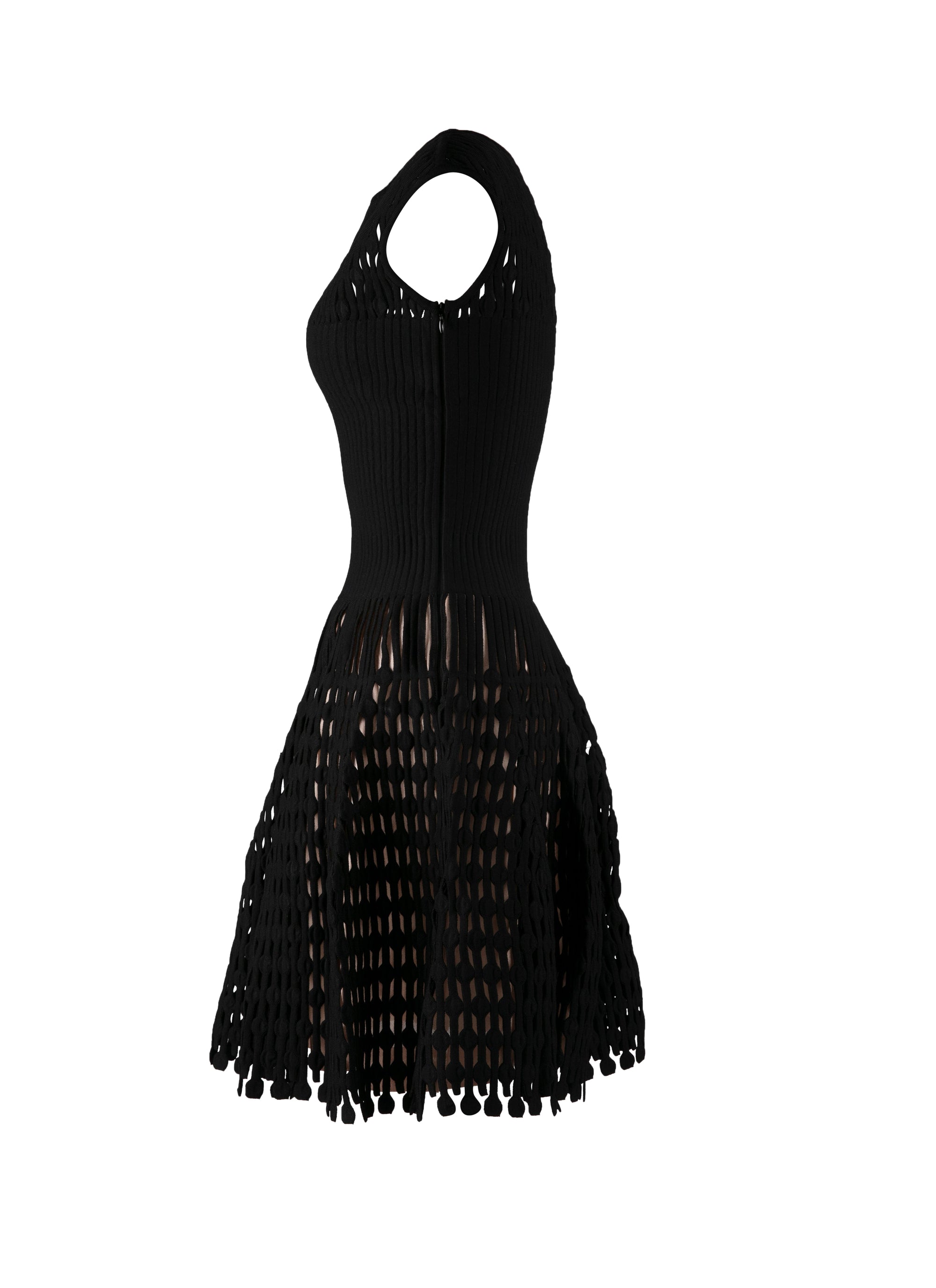Robe courte évasée embossée à mancherons - Noir