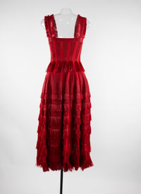 Robe longue évasée à franges et larges bretelles - Ecarlate