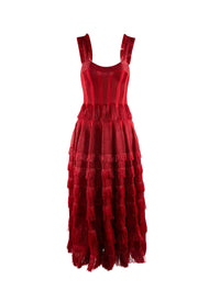 Robe longue évasée à franges et larges bretelles - Ecarlate