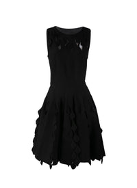 Sleeveless short flared dress with yoke detail - Black