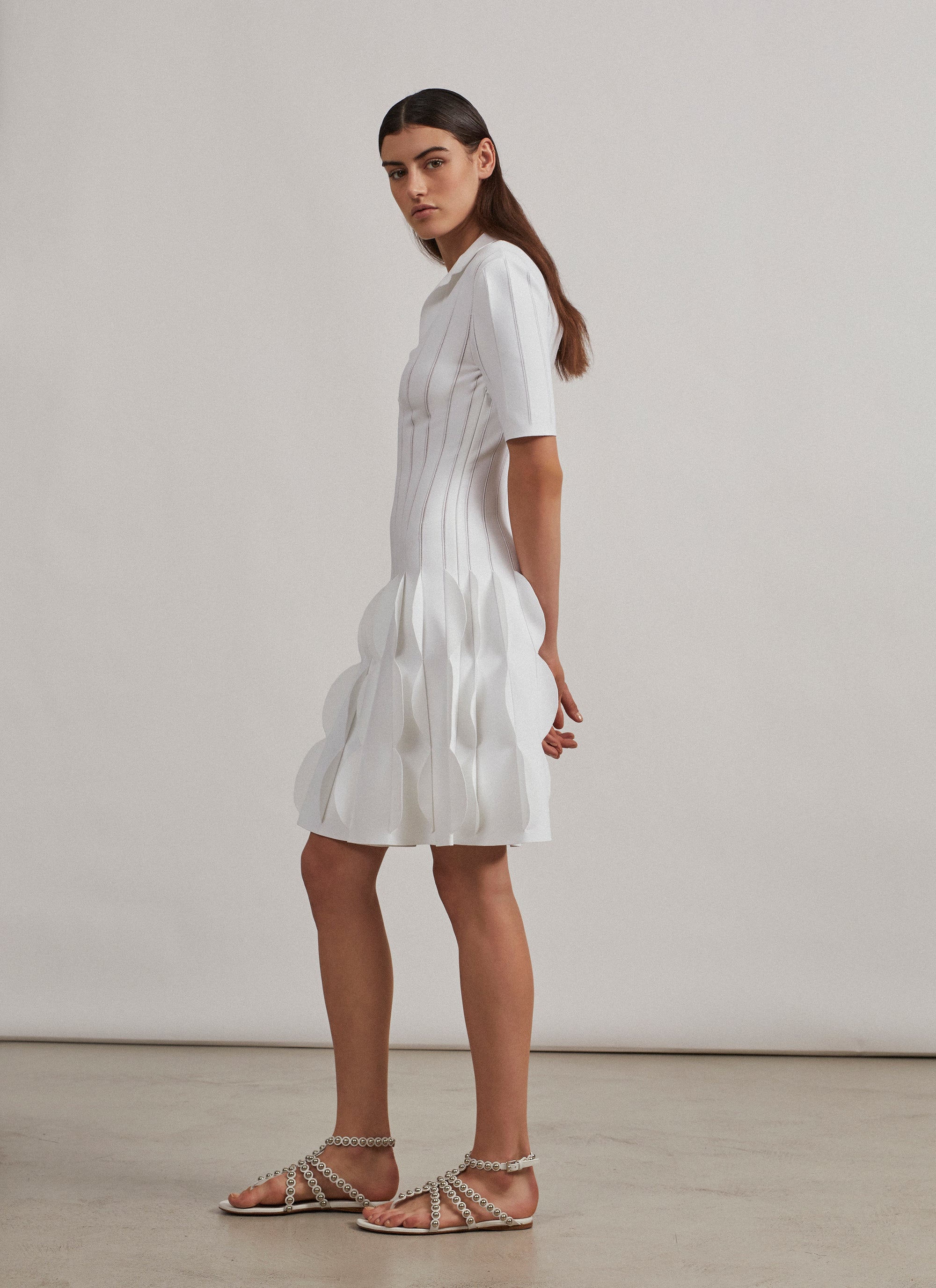Scalloped knitted polo dress - Garnet