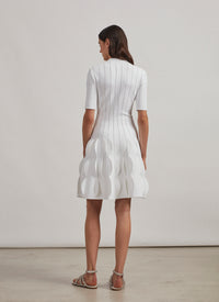 Scalloped knitted polo dress - White