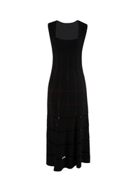 Robe longue à encolure carrée et détails ajourés - Noir & Rouge