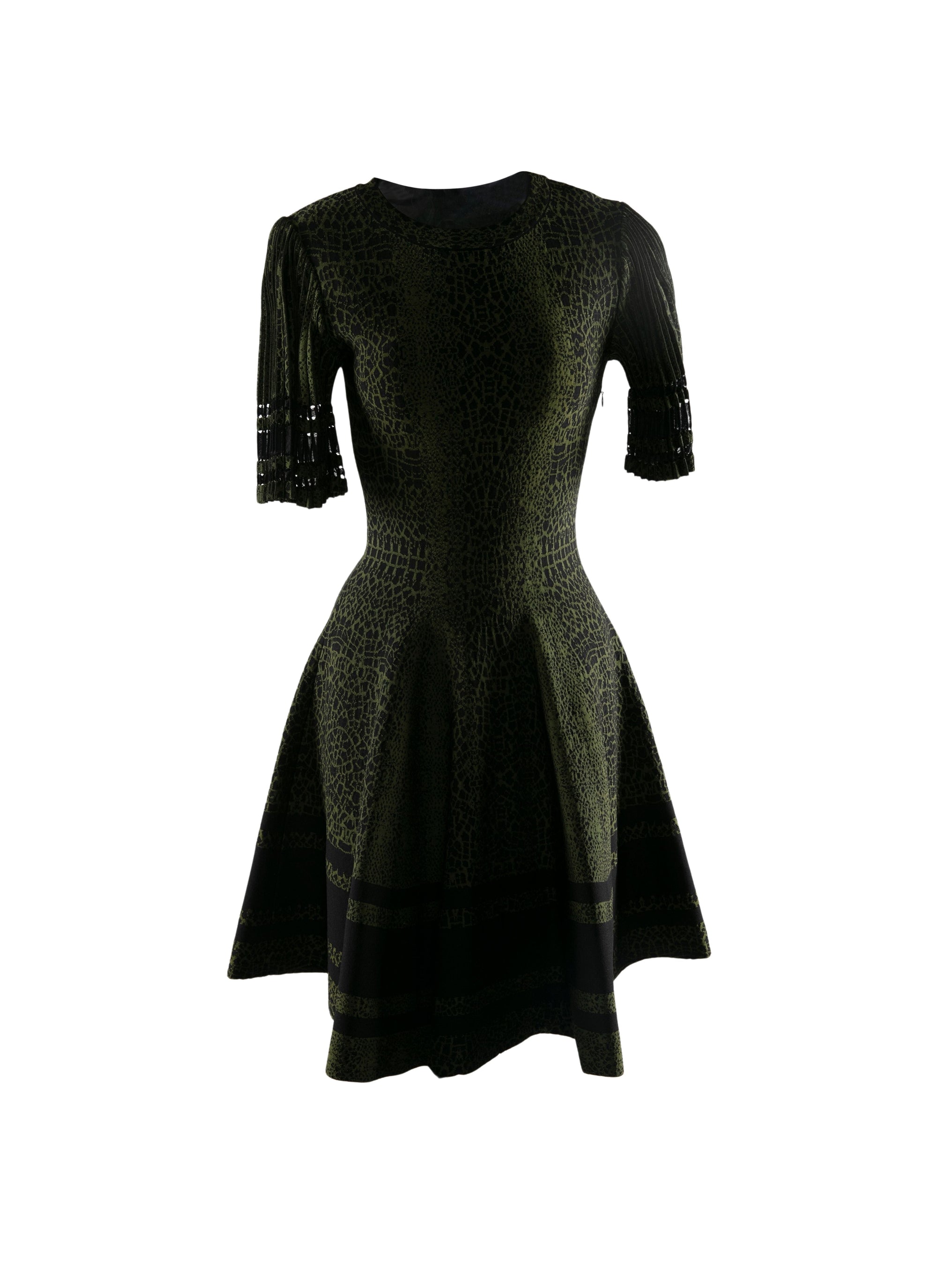 Robe à manches courtes ajourées - Noir & Vert