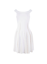 Robe courte col bateau avec détails en dentelle - Blanc
