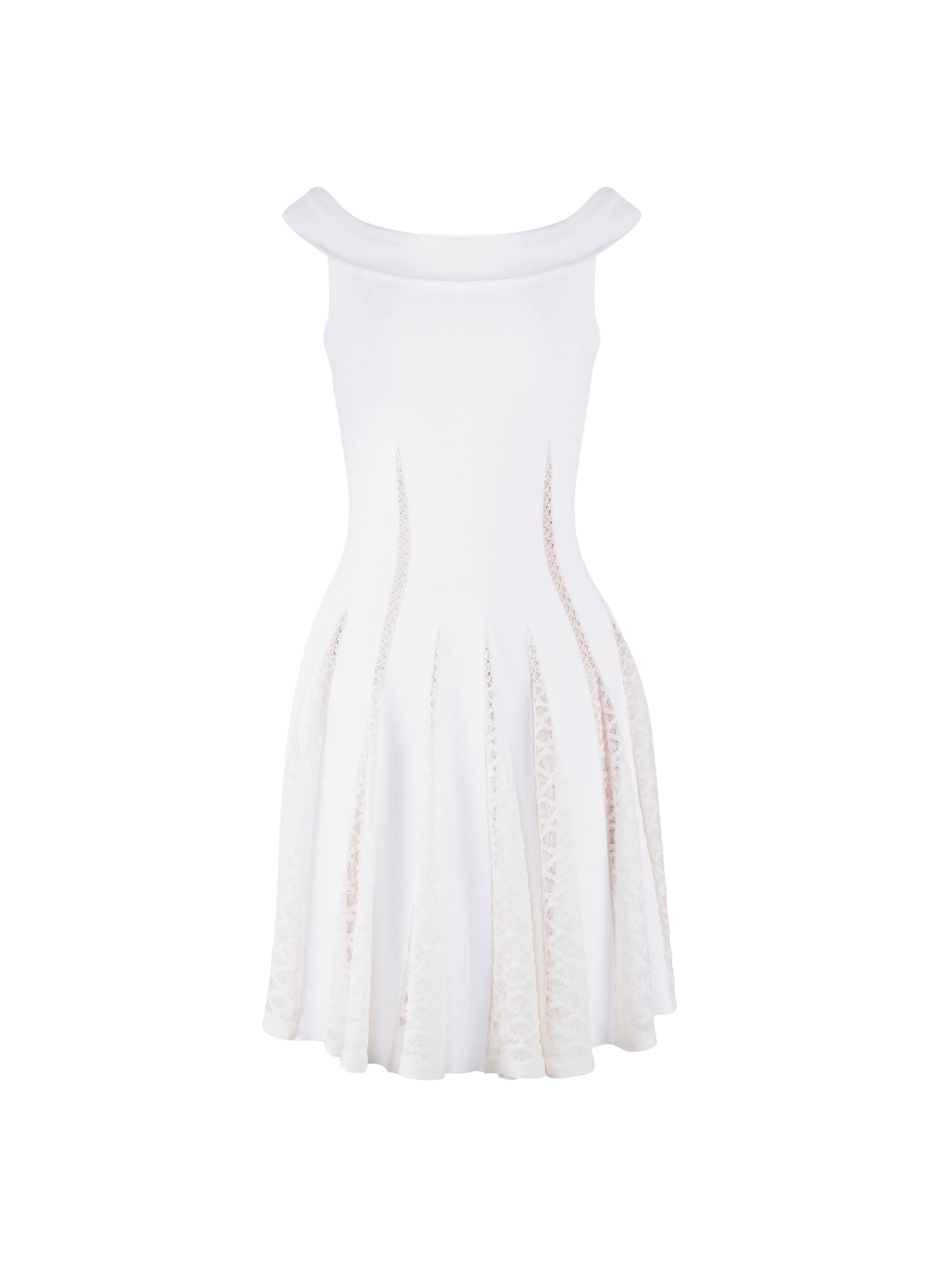 Robe courte col bateau avec détails en dentelle - Blanc