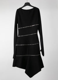 Robe droite zippée à manches longues en laine - Noir
