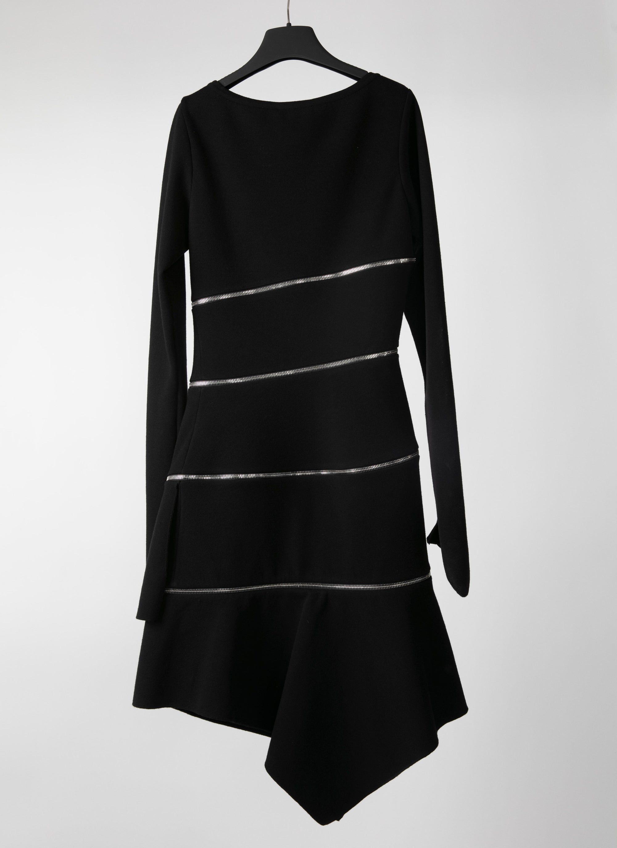 Robe droite zippée à manches longues en laine - Noir