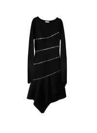 Robe droite zippée à manches longues en laine - Noir