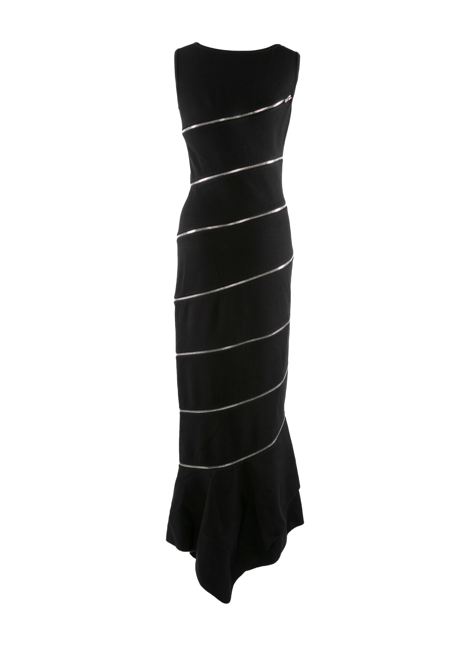 Asymmetric zip dress in wool - Black