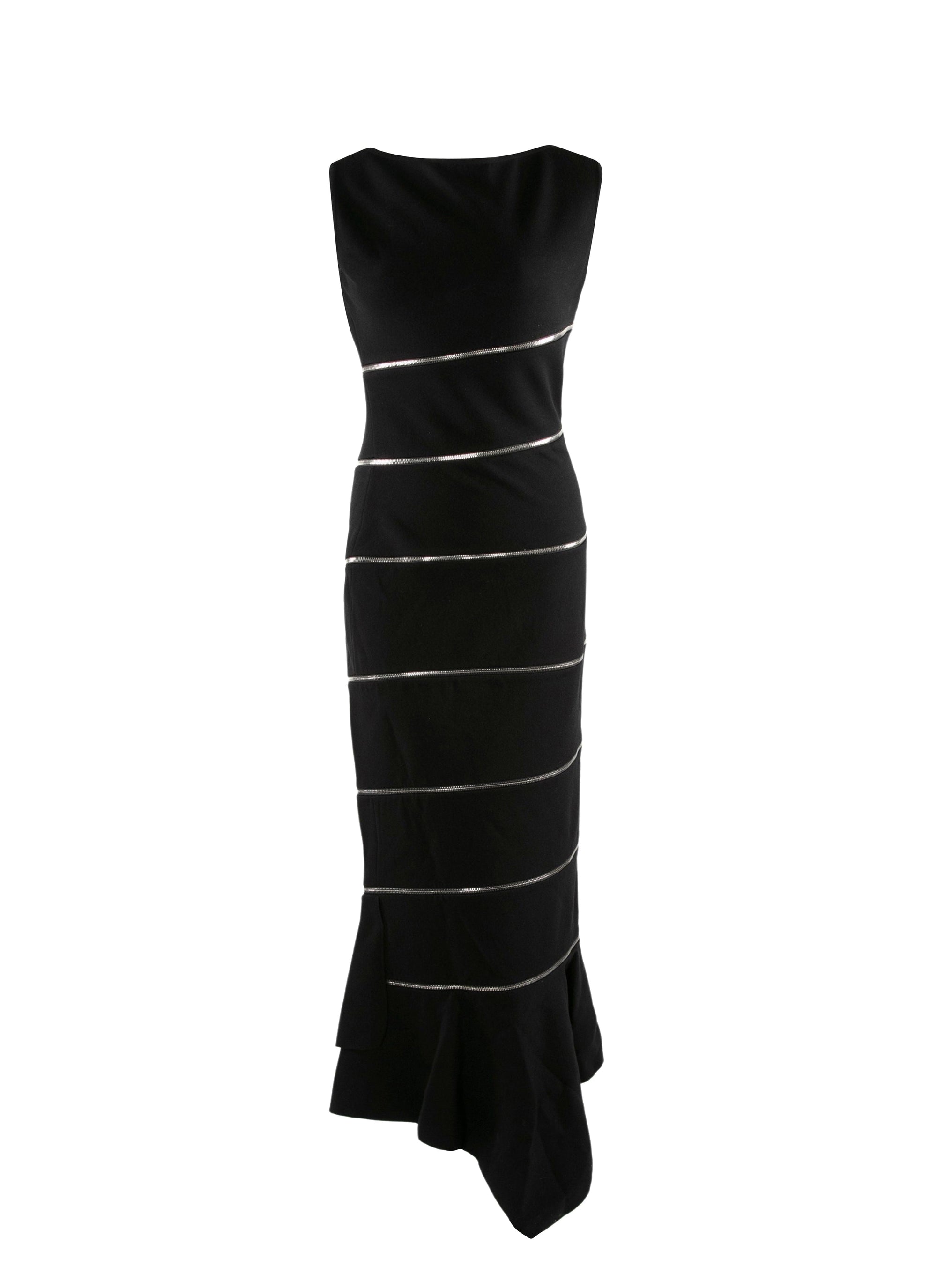 Asymmetric zip dress in wool - Black