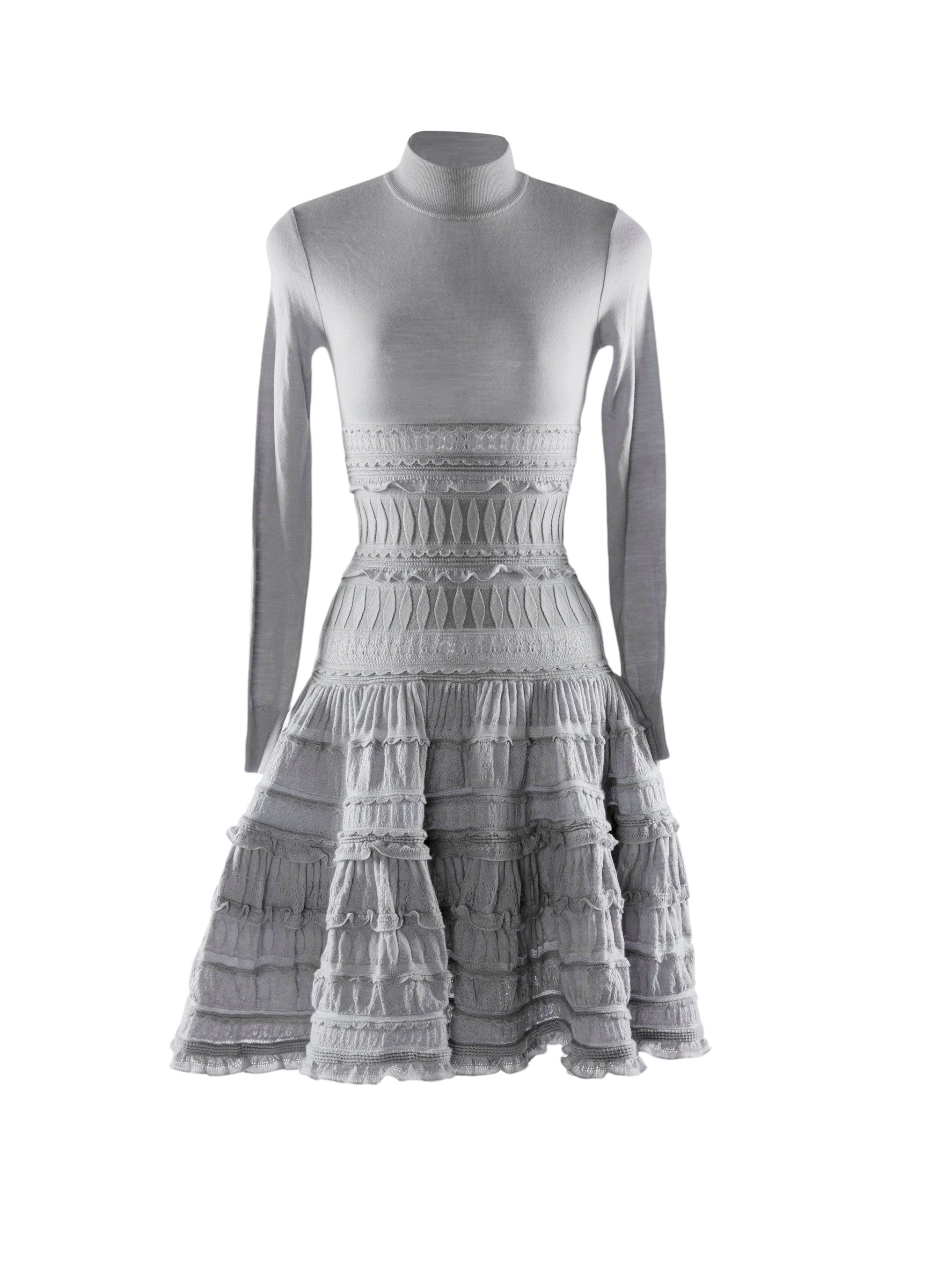 Robe courte à manches longues en laine - Gris