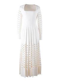 Robe plissée à manches longues en laine - Ivoire