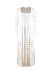 Robe plissée à manches longues en laine - Ivoire