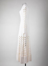 Robe plissée à manches longues en laine - Ivoire