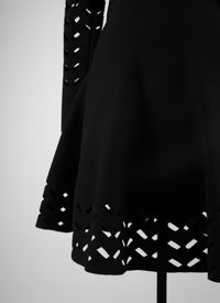 Mini robe à manches longues en laine - Noir