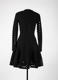 Mini robe à manches longues en laine - Noir