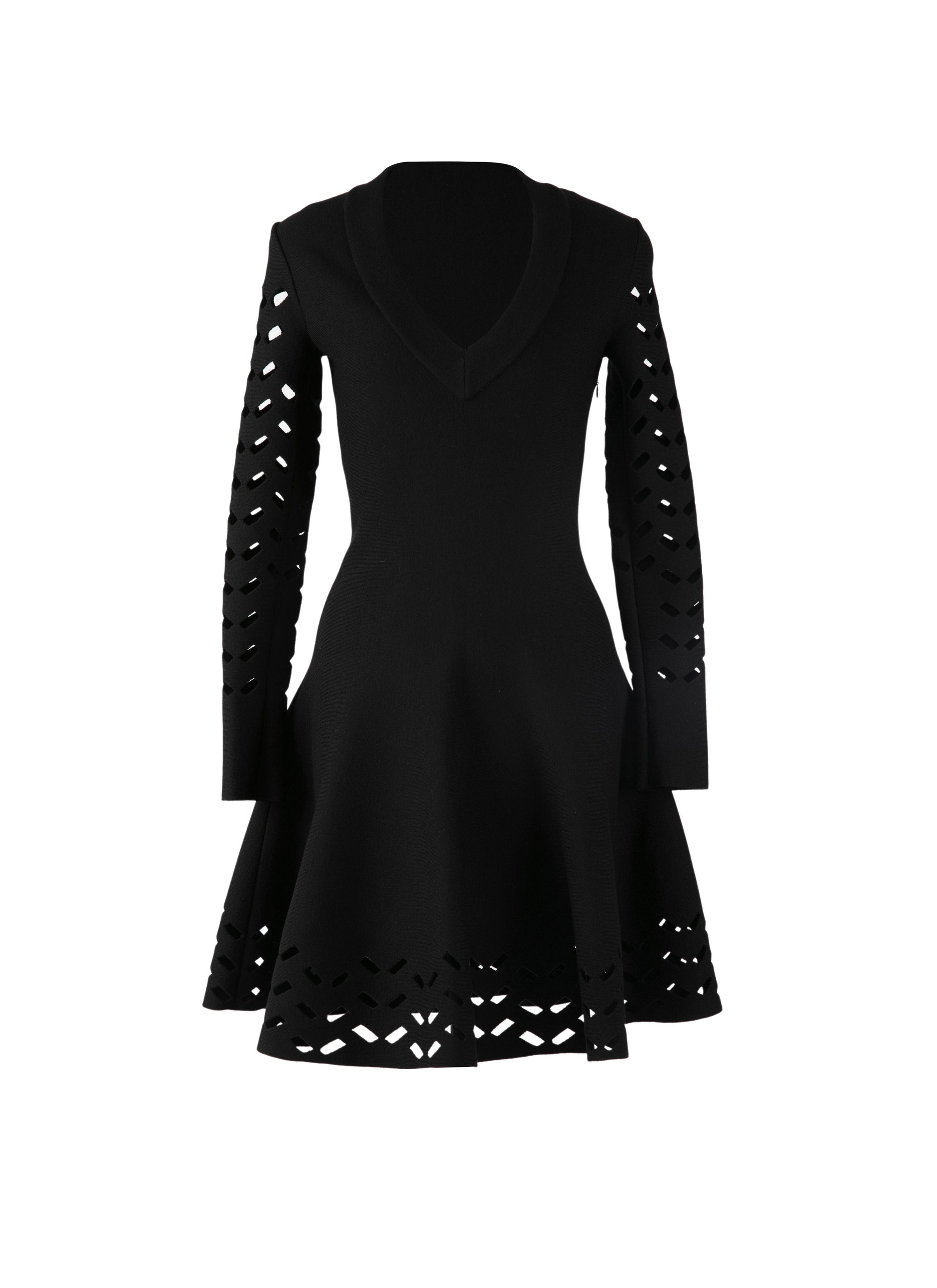 Mini robe à manches longues en laine - Noir