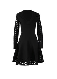 Mini robe à manches longues en laine - Noir