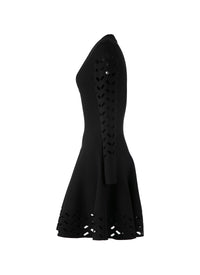 Mini robe à manches longues en laine - Noir