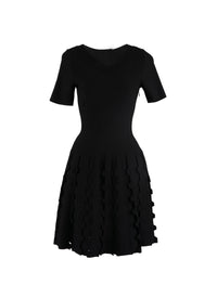 Mini robe à manches courtes en maille - Noir