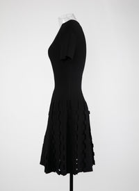Mini robe à manches courtes en maille - Noir