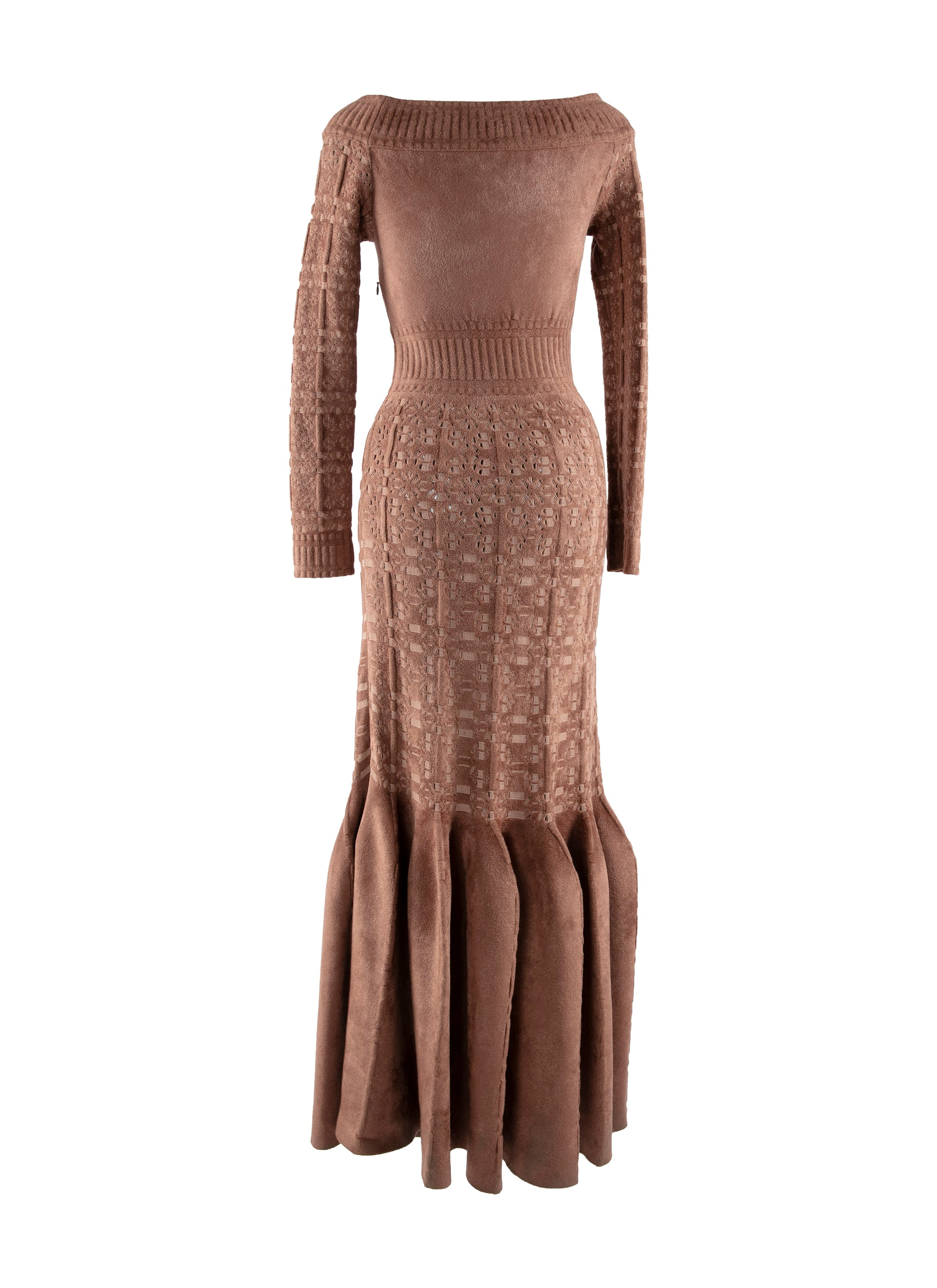 Long dress with boat neck and long sleeves - Bois de Rose & Nude