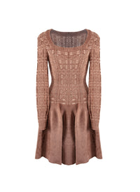 Robe courte broderies à manches longues en maille - Bois de Rose & Nude