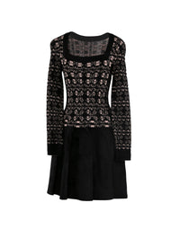 Robe courte broderies à manches longues en maille - Noir & Nude