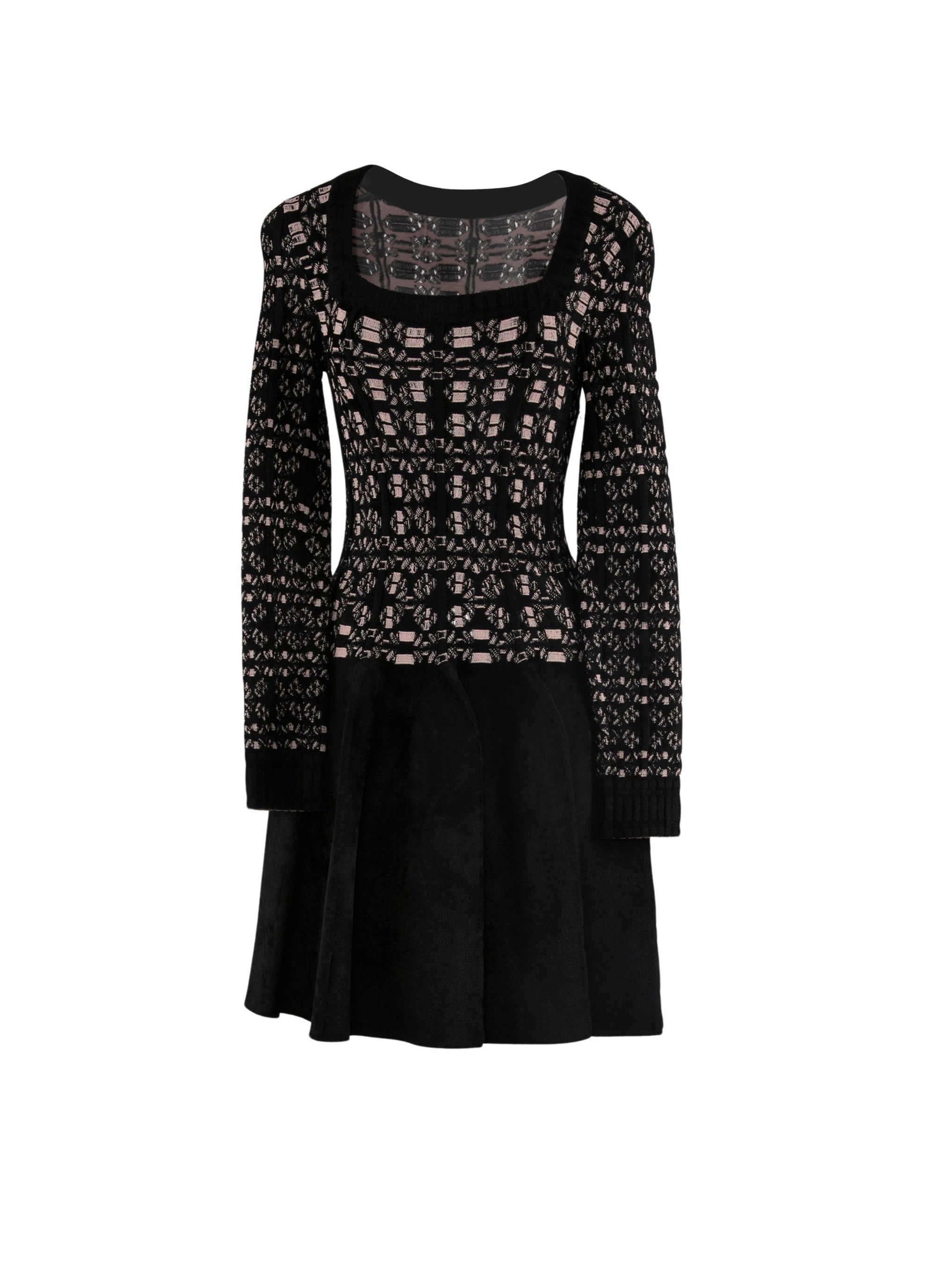 Robe courte broderies à manches longues en maille - Noir & Nude