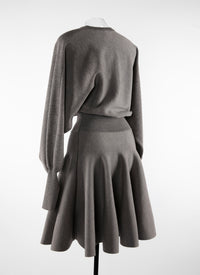Robe courte ceinturée à manches longues en laine - Gris Chine