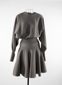 Robe courte ceinturée à manches longues en laine - Gris Chine