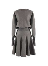 Robe courte ceinturée à manches longues en laine - Gris Chine