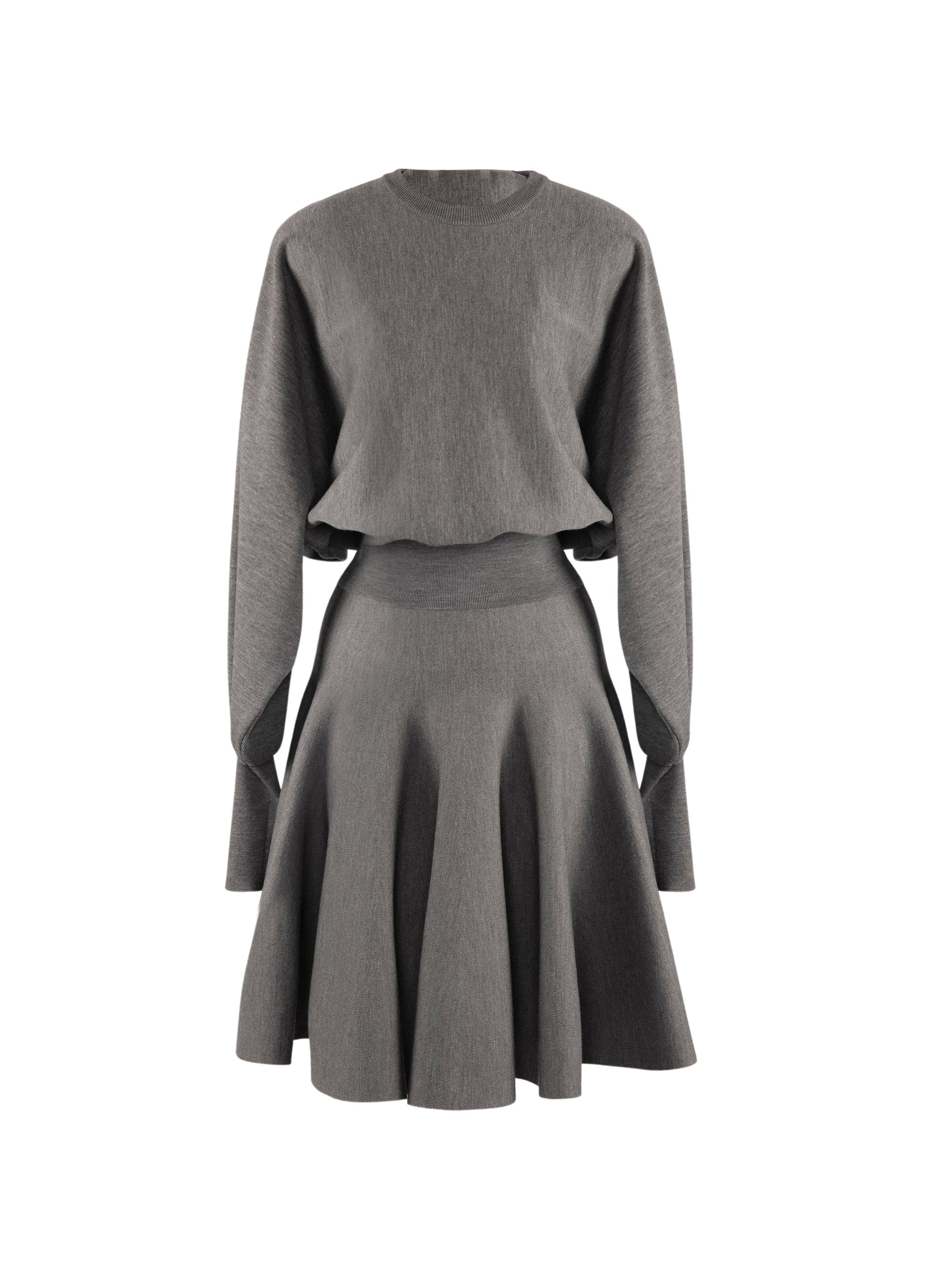 Robe courte ceinturée à manches longues en laine - Gris Chine