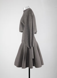 Robe courte ceinturée à manches longues en laine - Gris Chine