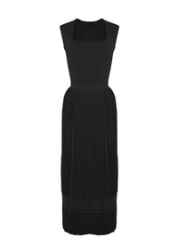 Robe midi sans manches à col ouvert carré en maille - Noir
