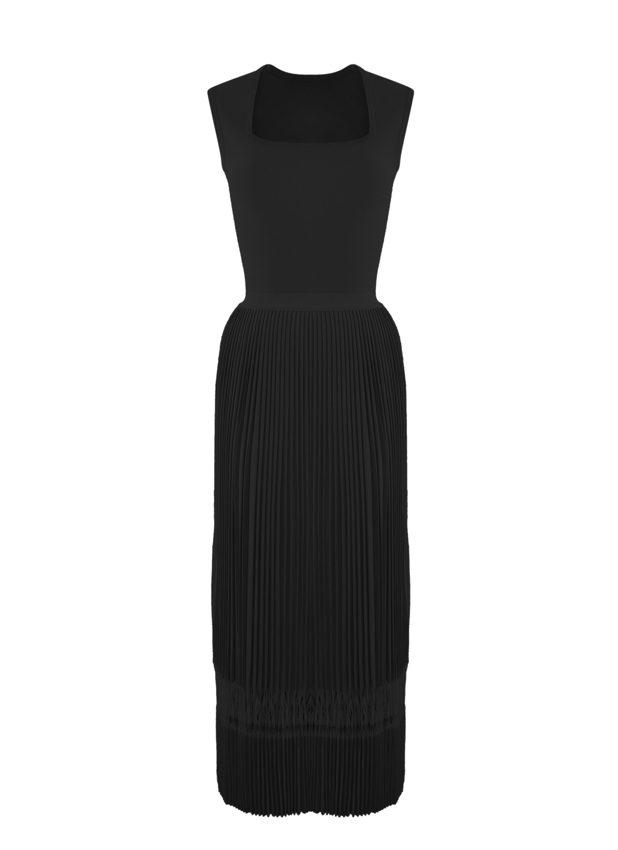 Robe midi sans manches à col ouvert carré en maille - Noir