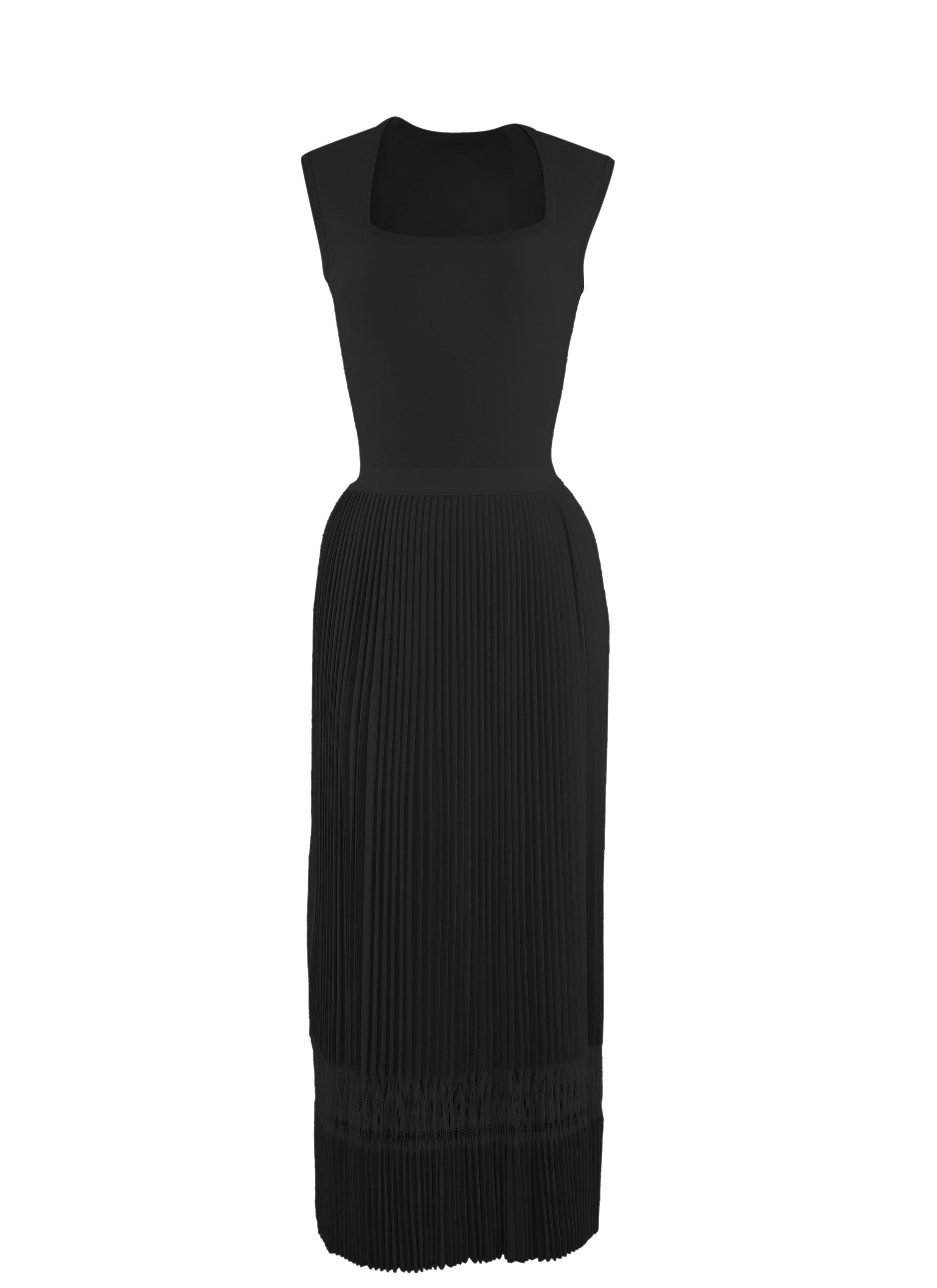 Sleeveless midi dress with open square knit collar - Black intense