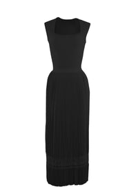 Robe midi sans manches à col ouvert carré en maille - Noir