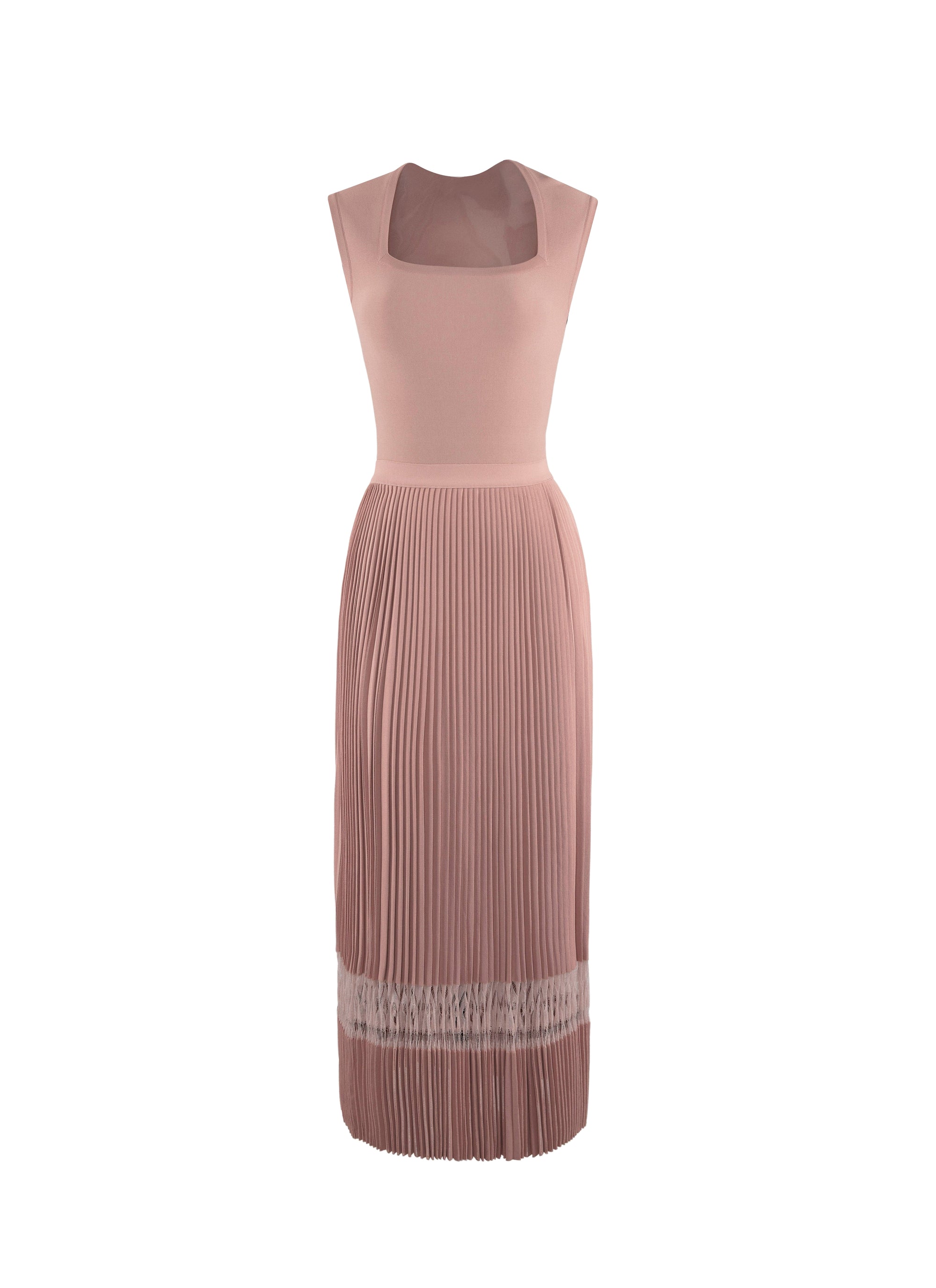 Robe midi sans manches à col ouvert carré en maille - Rose Chair