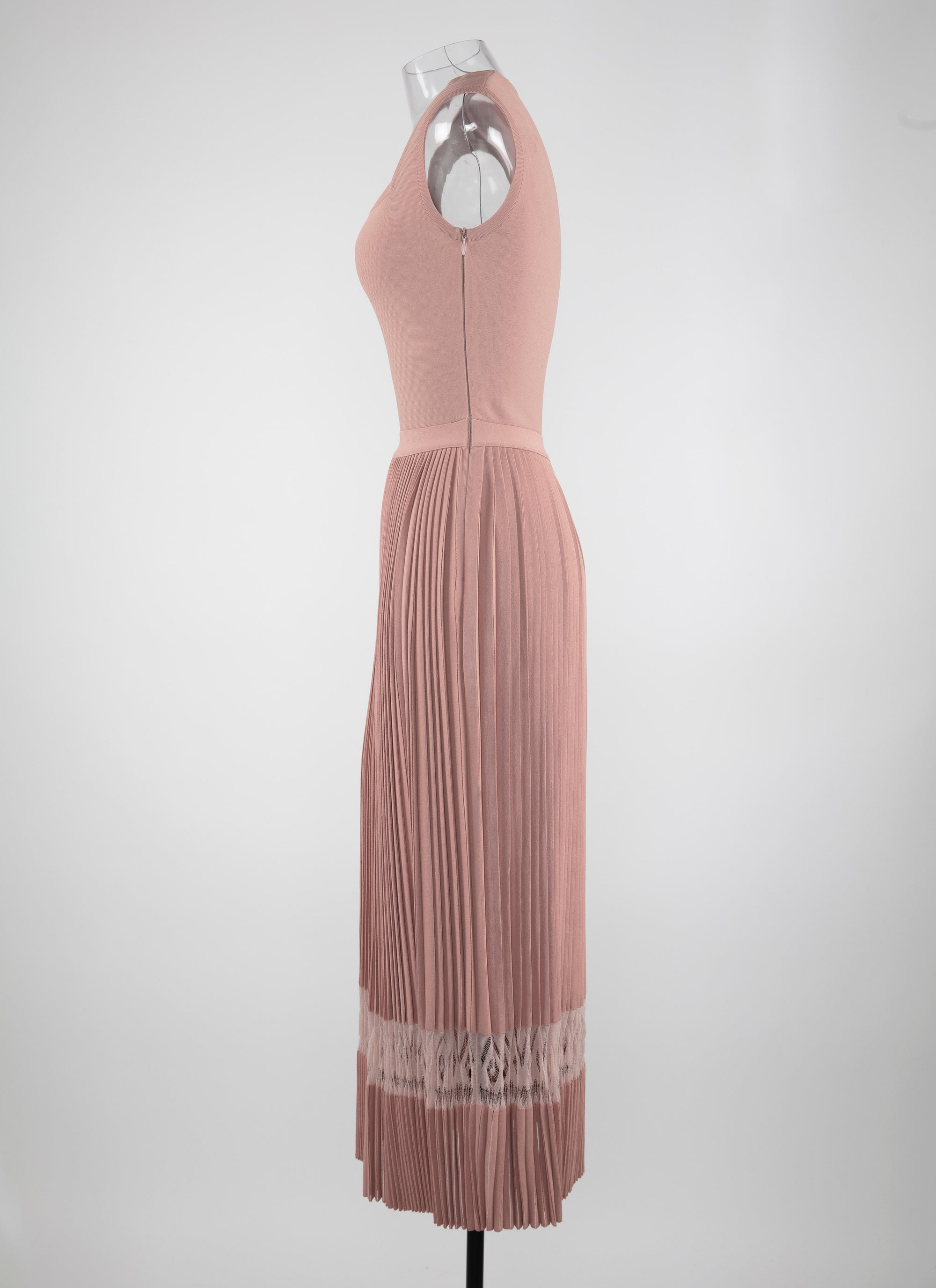 Robe midi sans manches à col ouvert carré en maille - Rose Chair