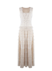 Robe de soirée longue à mini-frous en soie - Ivoire