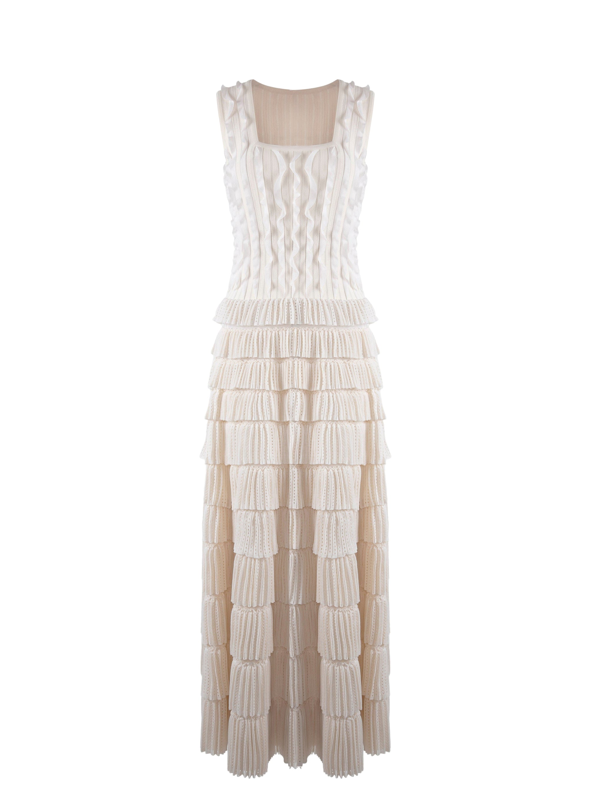Robe de soirée longue à mini-frous en soie - Ivoire