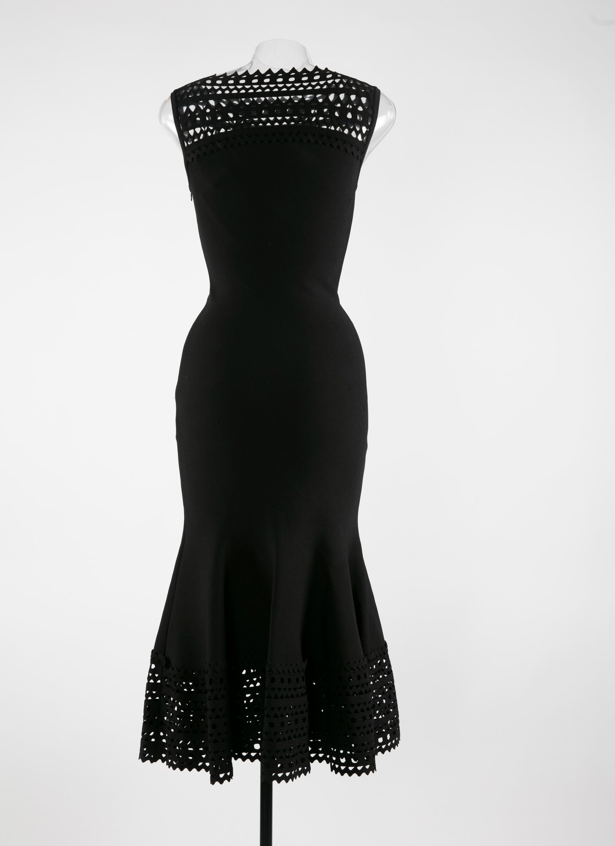 Robe midi ajourée col bateau à motif vienne - Noir