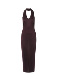 Robe longue dos nu à encolure basse - Aubergine