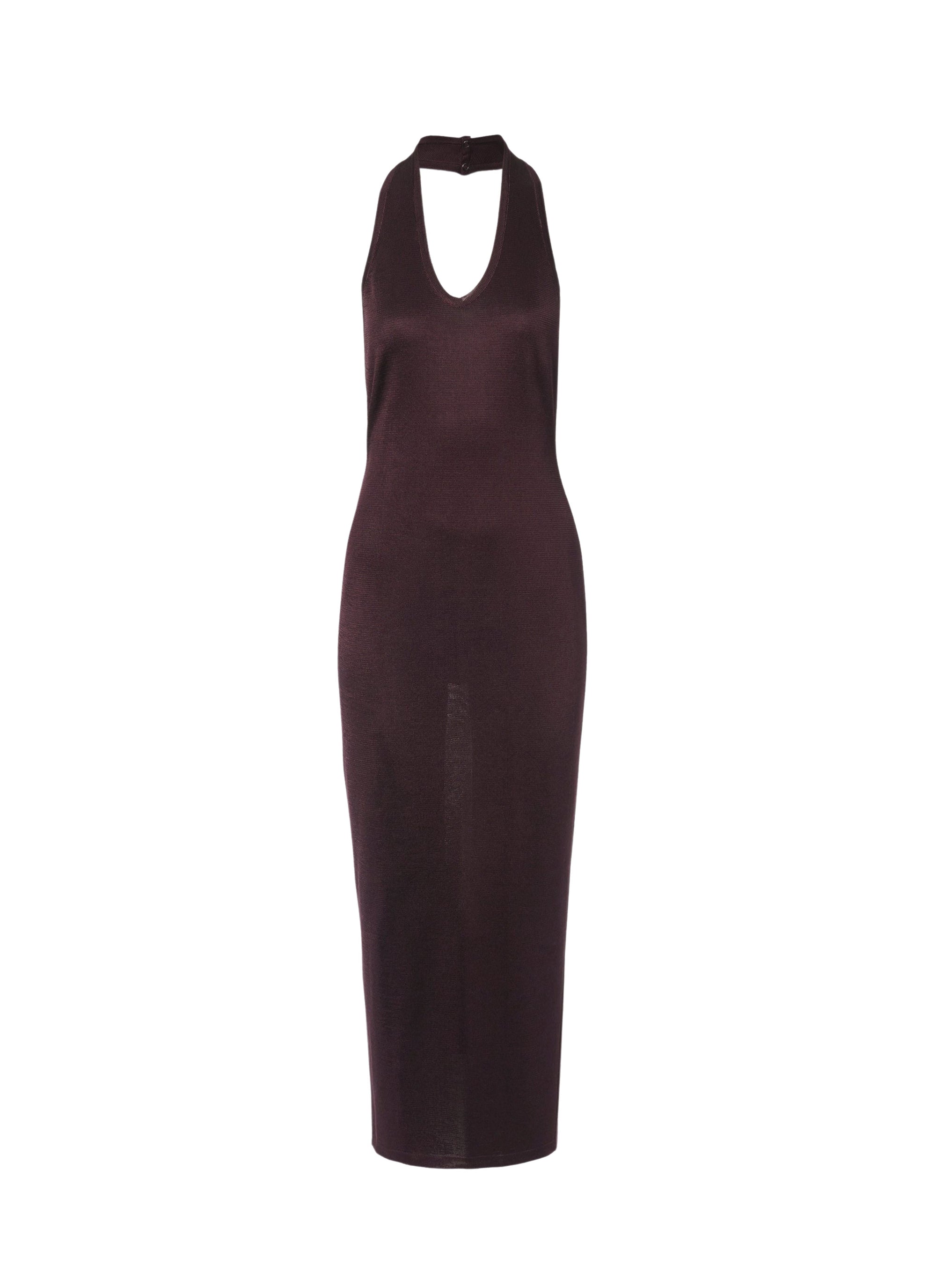 Robe longue dos nu à encolure basse - Aubergine