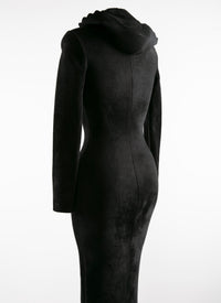 Hooded wool blend wrap dress - Black Alaïa
