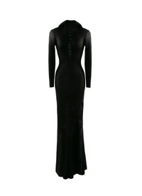 Hooded wool blend wrap dress - Black Alaïa
